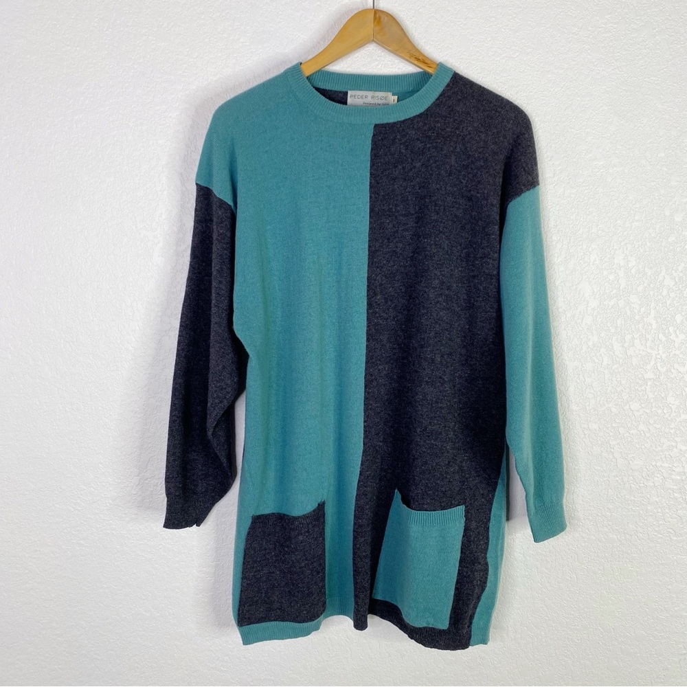 Vintage Peder Risoe Tan and Teal 100% Lambswool Jumper Sweater